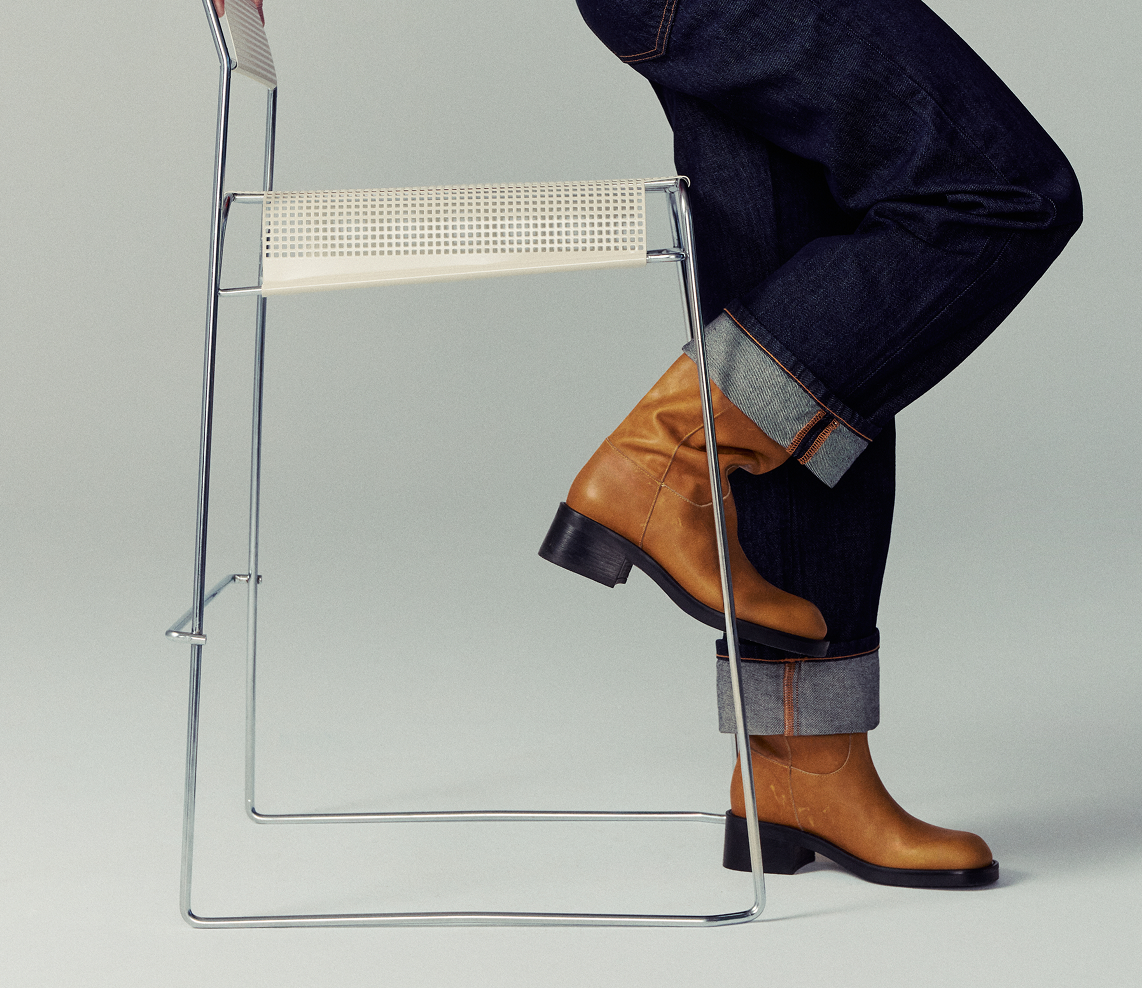 Women's tan ankle boot worn