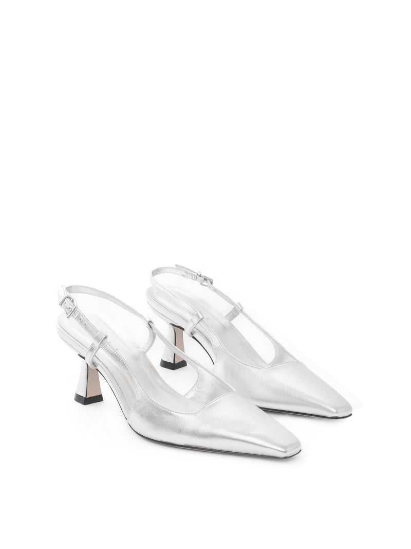 Silver slingback heels