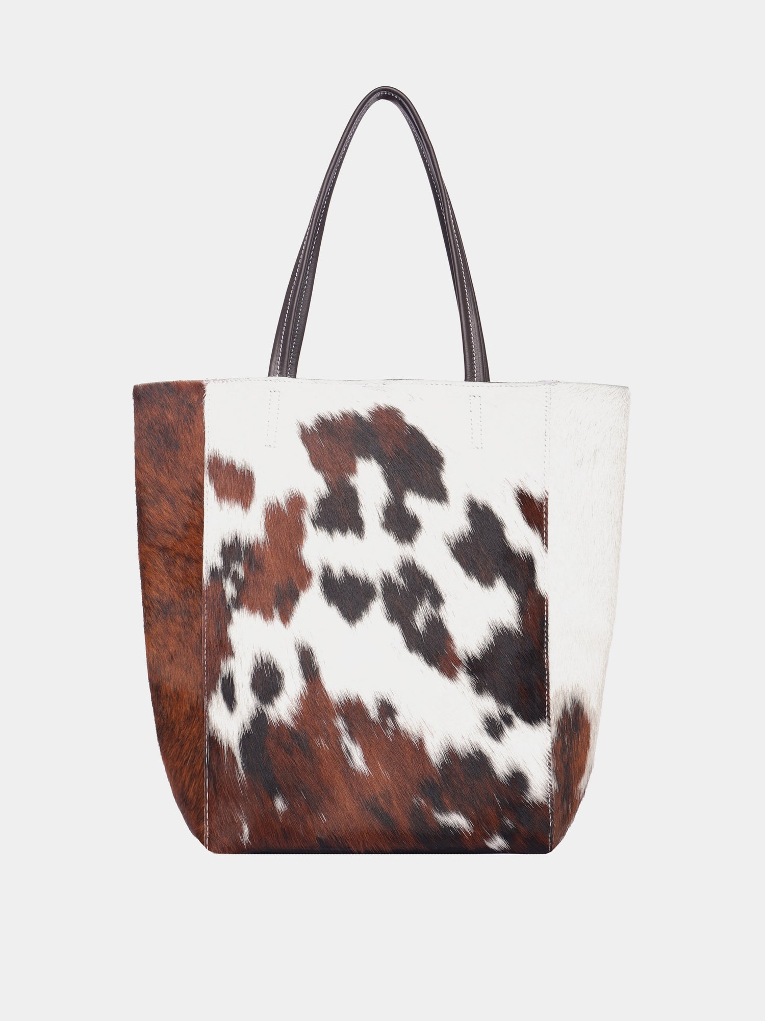 Large cow print pony hair and leather tote bag