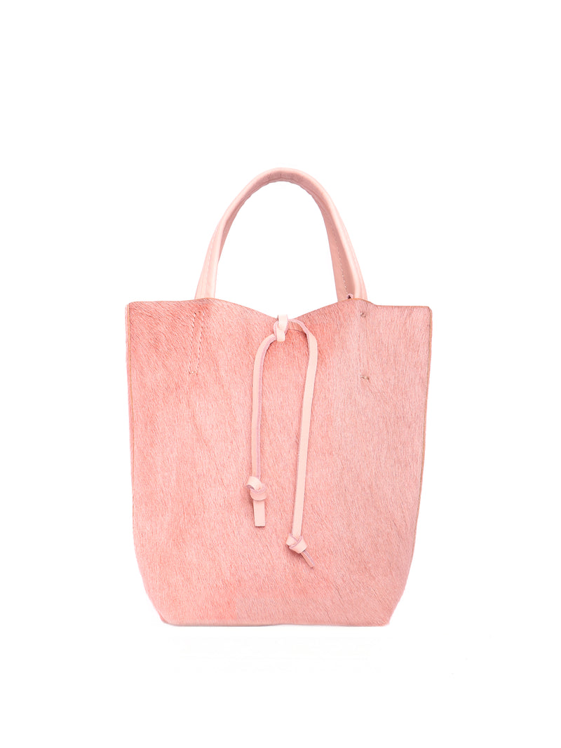 Pink pony hair mini leather tote bag