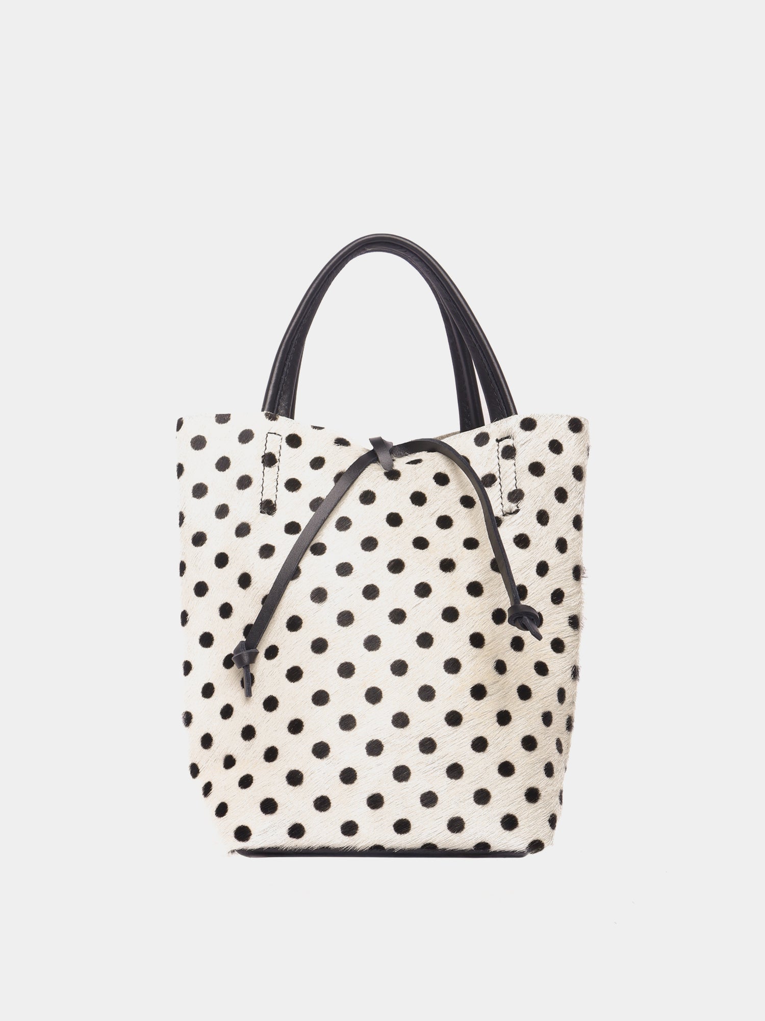White polka dot pony hair mini leather tote bag