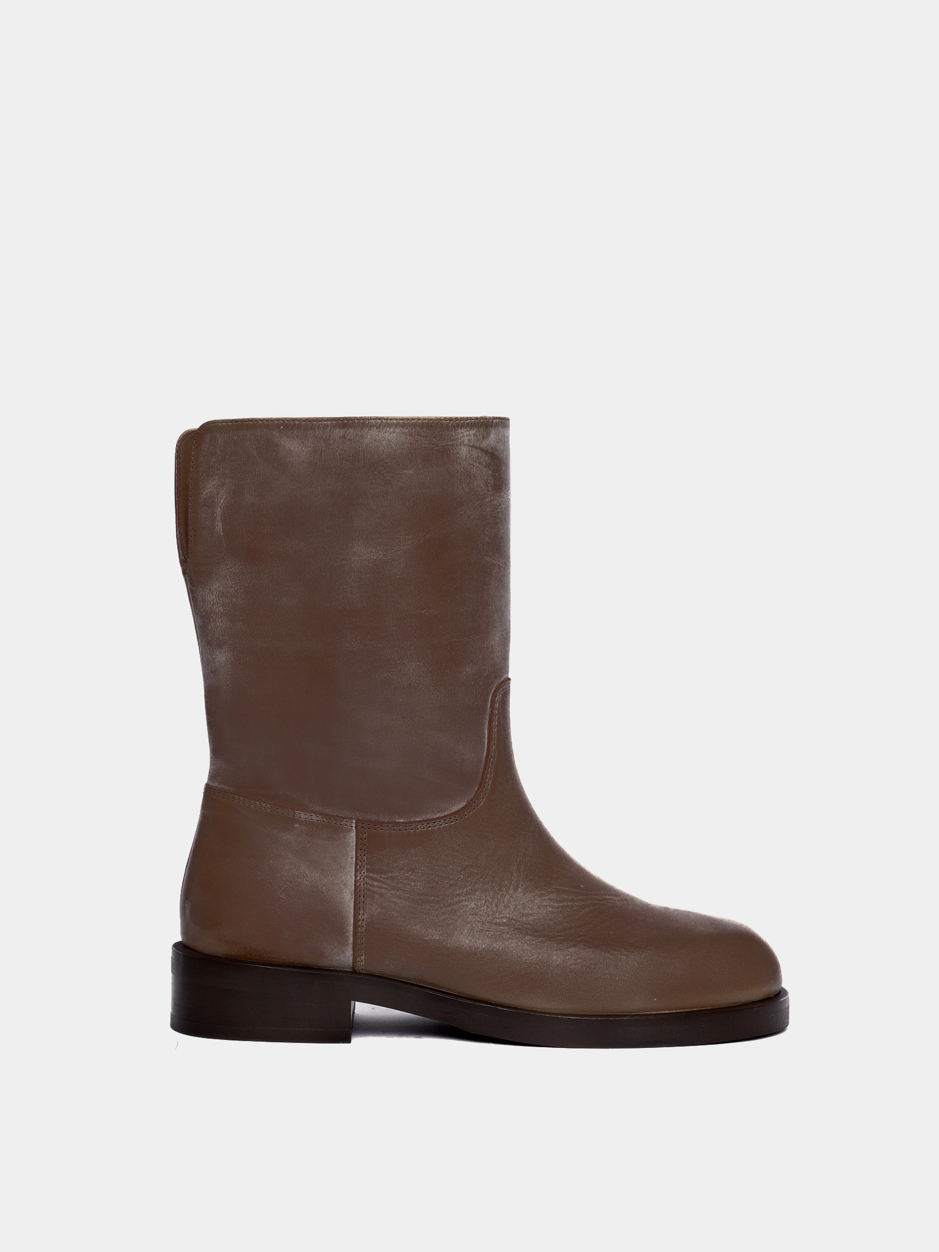 brown boot on light gray background
