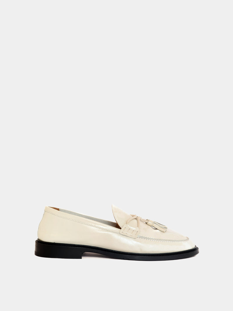 cream leather loafer with tassel