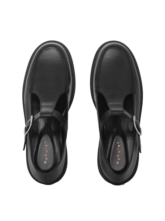 Black leather mary-janes
