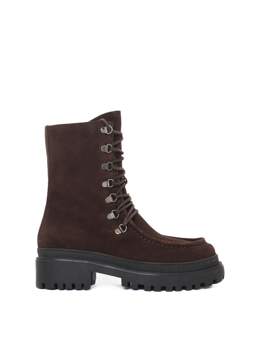 Brown suede lace-up leather boot