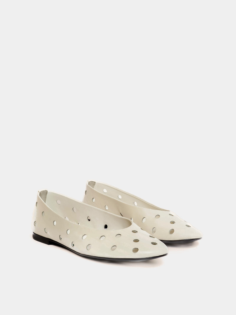 perforated cream ballet flat