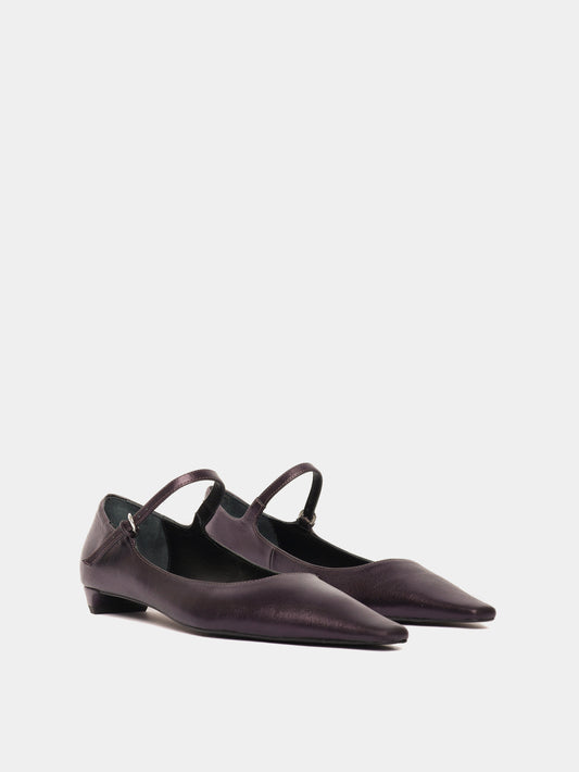 Metallic plum pointy mary-jane ballerinas