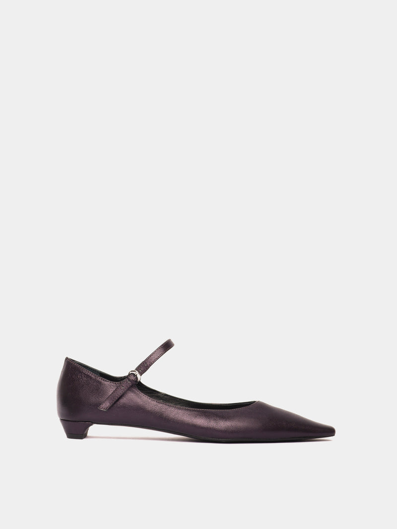 Metallic plum pointy mary-jane ballerina