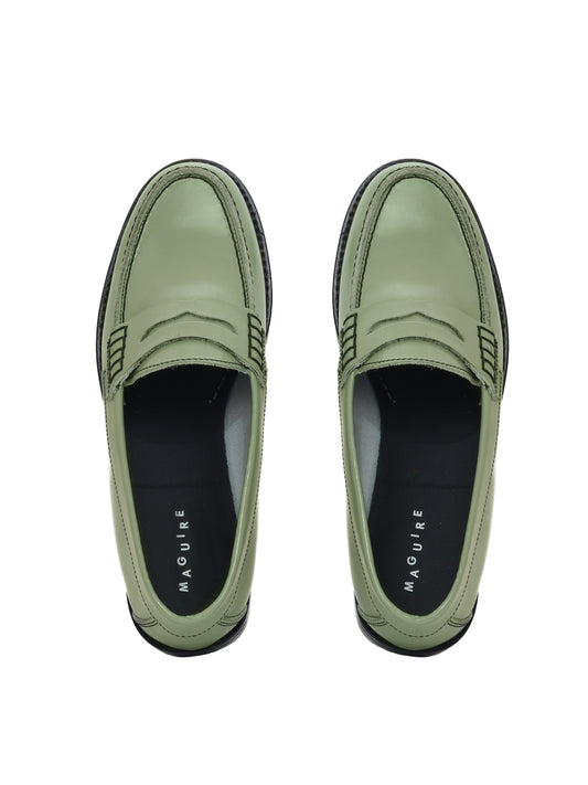 Sage box leather penny loafers