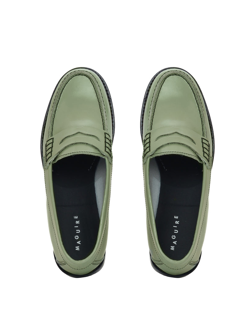 Sage box leather penny loafers