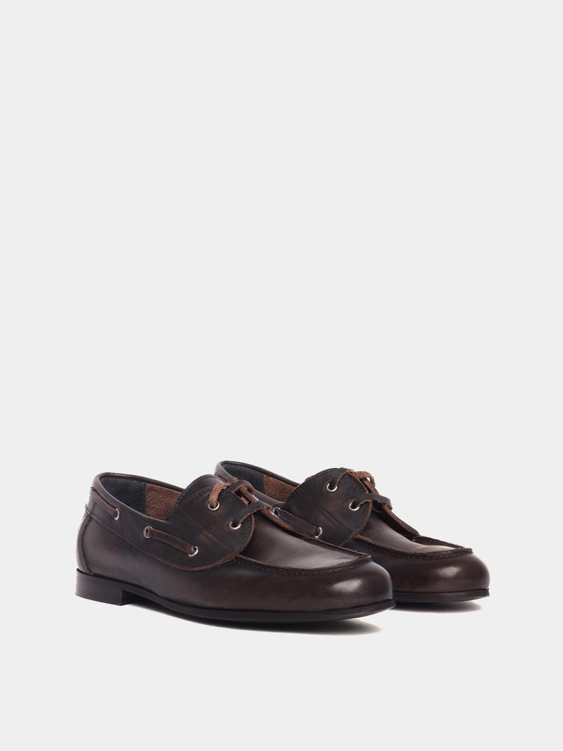 Brown leather boat shoe
