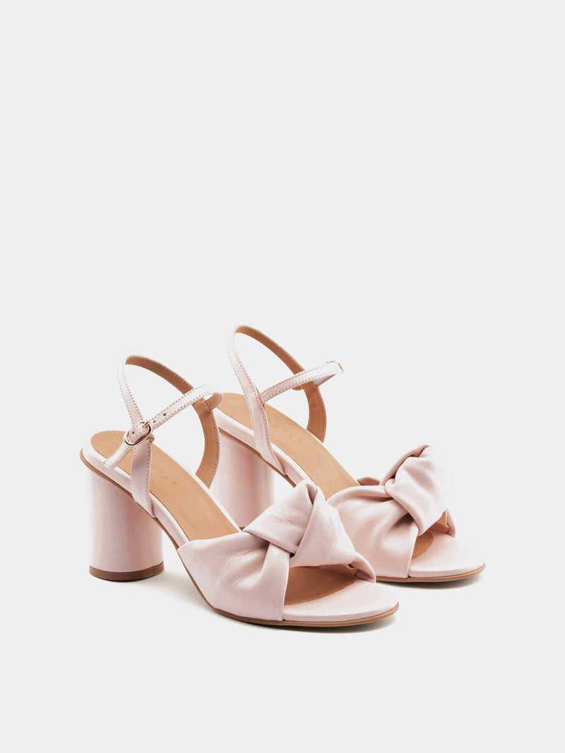 Pastel pink heel with knotted upper and ankle strap