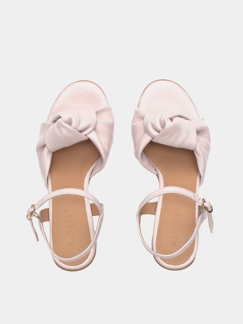 Pastel pink heel with knotted upper and ankle strap