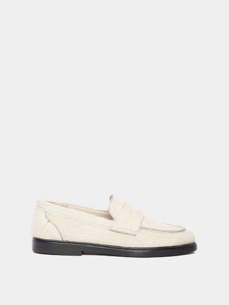 White pony hair penny loafer