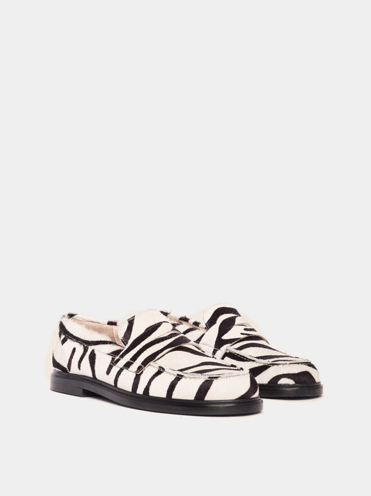 Zebra pony hair penny loafers