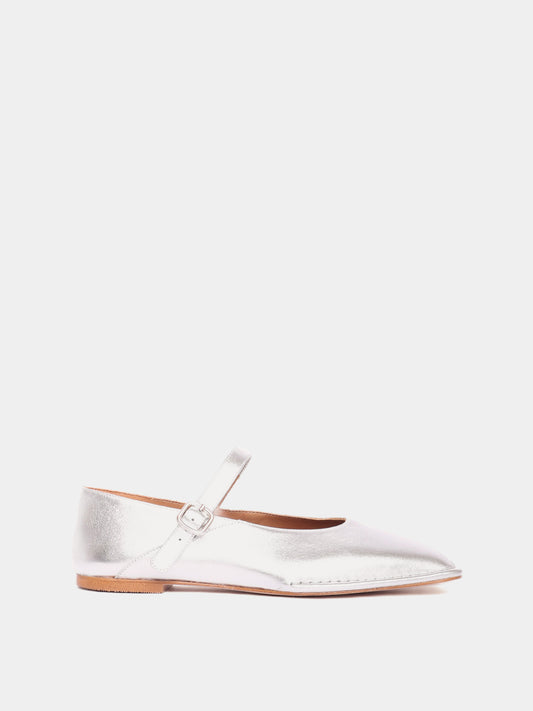 Silver mary-jane flat with a square toe
