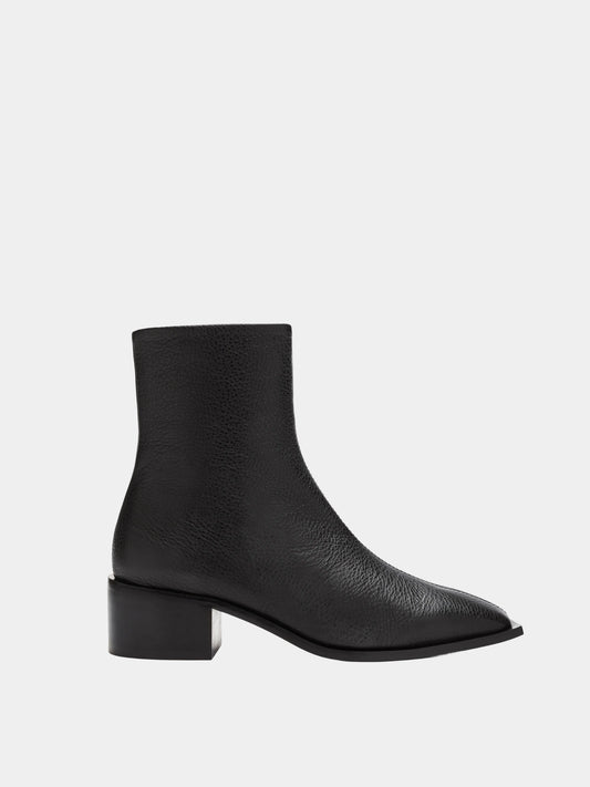 black leather ankle boot with square heel and toe shape