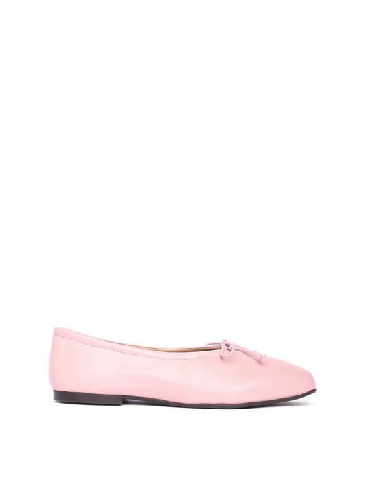 Blush pink leather ballerina flat with a blush pink bow