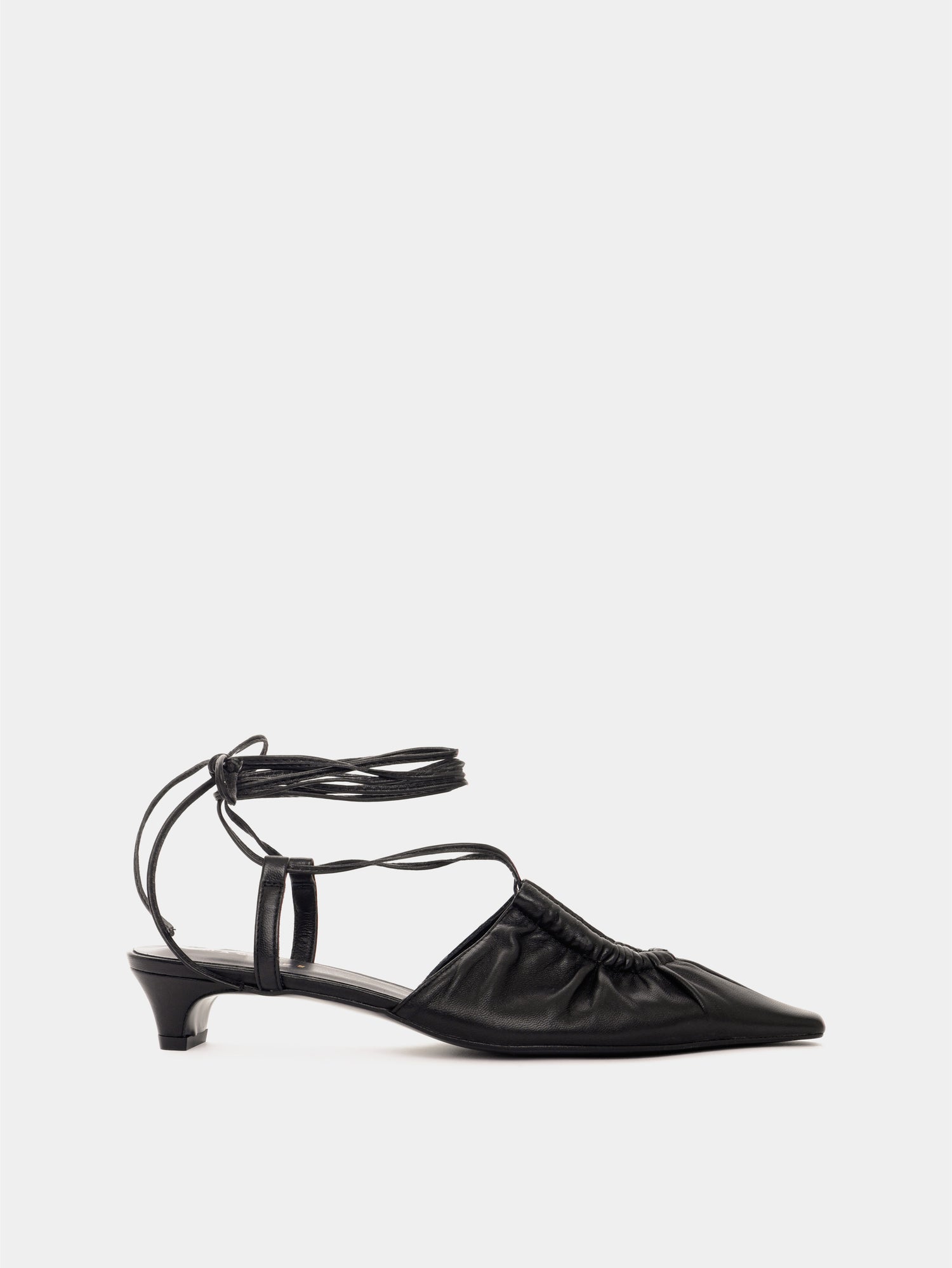 Black leather low-heeled mule with leather laces