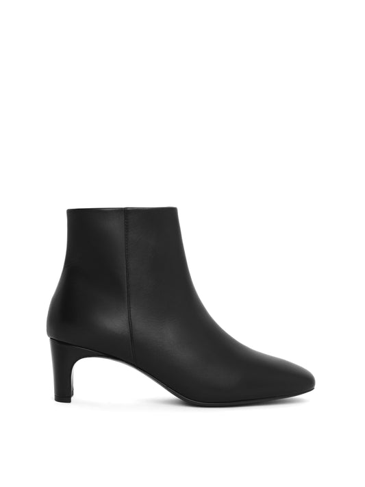Black leather ankle boot with a medium heel