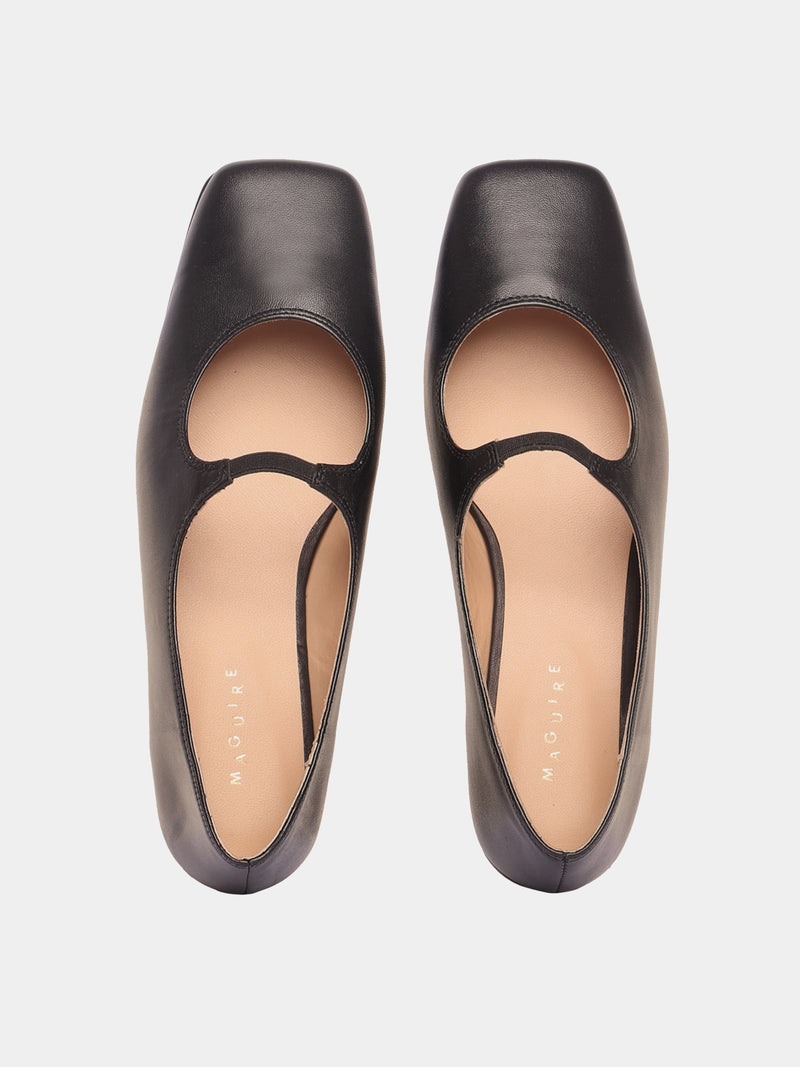 Black mary-jane leather flats with a square-toe