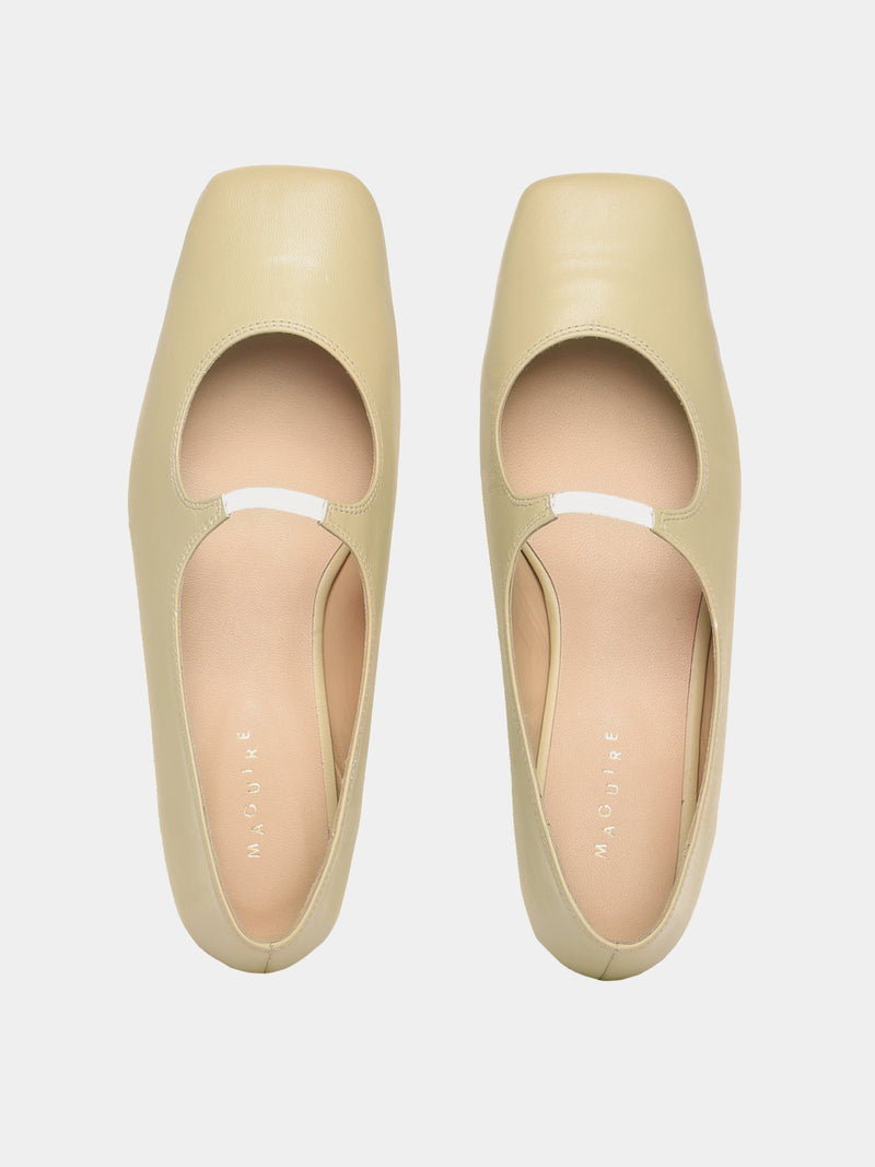 Pistachio mary-jane leather flats with a square-toe