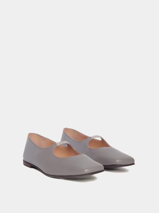 Slate mary-jane leather flats with a square-toe