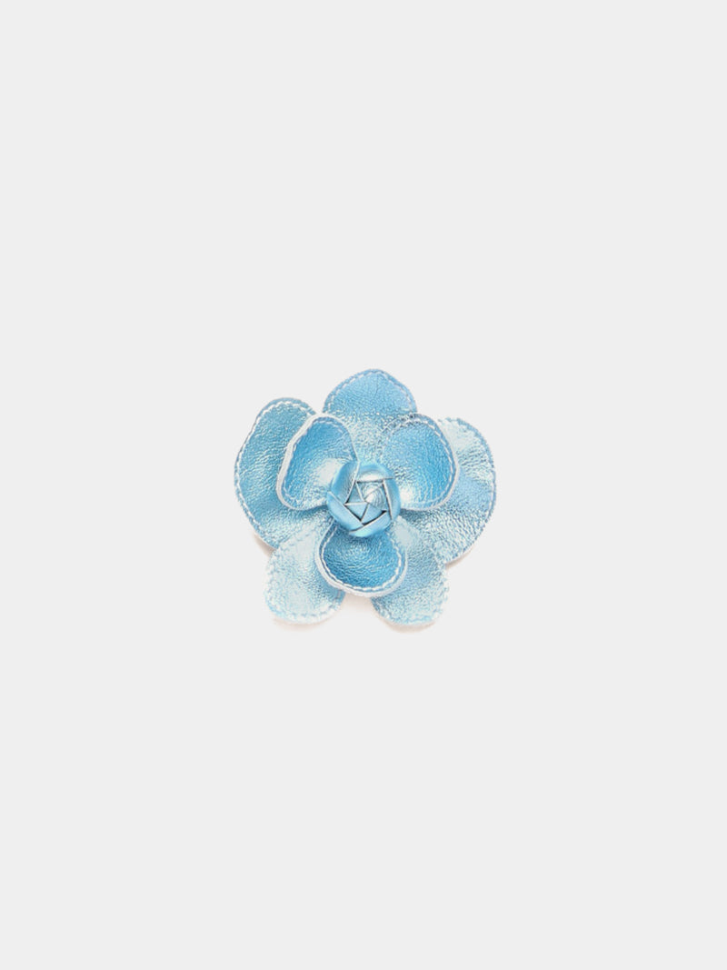 Ice blue metallic flower shoe clip