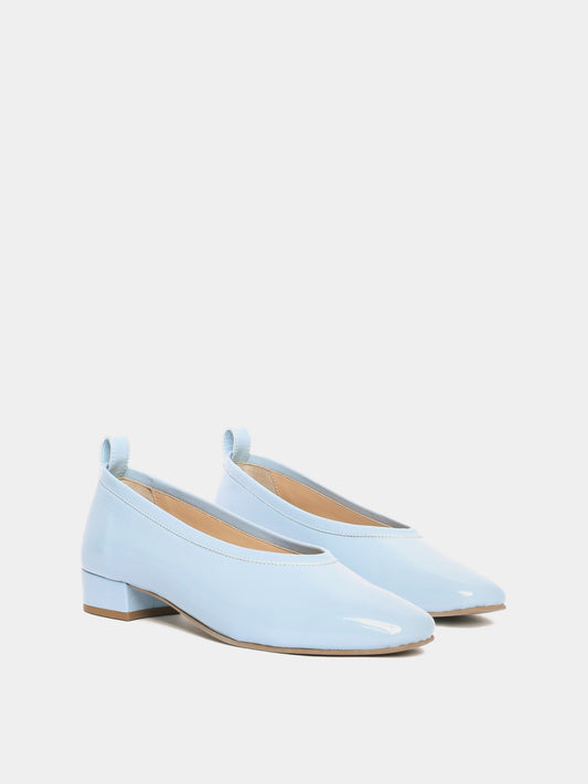 Sky blue patent leather ballerina pumps