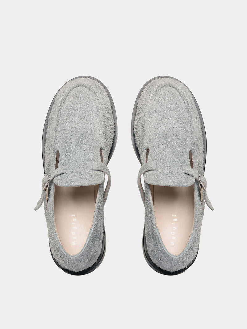Flat mary-jane brushed suede shoe in a grey colour